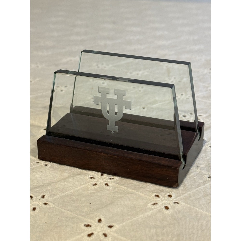 Vintage Glass & Wood‎ Business Card Holder – Etched University Of Tennessee